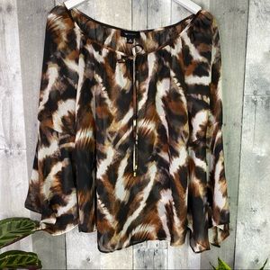 AB STUDIO Animal Print Sheer Top Size Medium